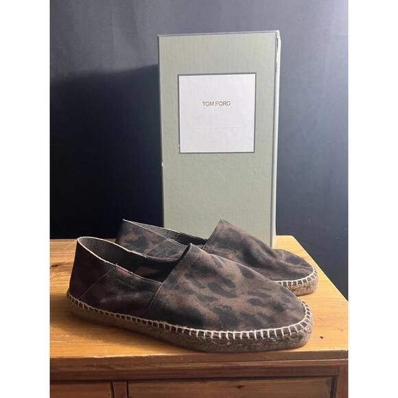 NWB TOM FORD Barnes Brown Leopard Print Suede Espadrille Loafer UK 9/US 10 $790